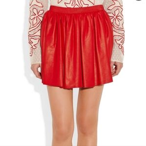 Red Faux Leather Pleated Skort